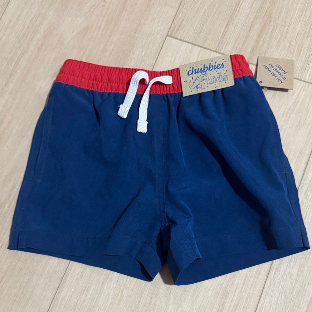 Chubbies Kids Red Waistband Blue Shorts